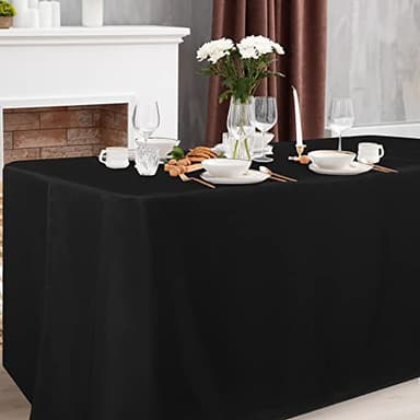 Obstal 2 Pack Black Tablecloth Fitted Table Clothes for 4 Foot Rectangle Tables - Water Resistant Washable Fabric Polyester Rectangle Table Cover for Outdoor/Indoor Uses?48L x 24W x 30H Inches, Black? - Image 2