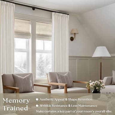 Pinch Pleated Linen Curtains 108 Inches Long for Living Room 2 Panels Set Cream Ivory Flax Double Pleated Drapes Back Tab Neutral Boho Ceiling Floor 108 Inch Window Curtains Bedroom Natural Birch - Image 2