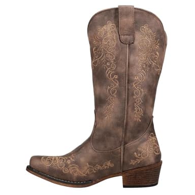 ROPER Womens Riley Scroll Embroidered Snip Toe Casual Boots Mid Calf Low Heel 1-2" - Brown - Size 8 M - Image 3