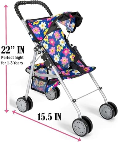 fash n kolor® - Doll Stroller My First Baby Doll Strollers Toy - Flower Design with Basket in The Bottom- Doll Accessories 2 Free Magic Bottles Included (Flower Design) - Image 6