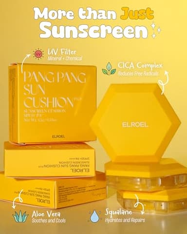 ELROEL Pang Pang Sun Cushion Plus - Korean Hypoallergenic & Lightweight Sunscreen with Puff Sponge - Broad Spectrum SPF50+ PA++++ (0.53 oz) - Image 8