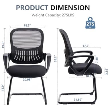 DUMOS Office Desk Chair with Sled Base, Ergonomic Executive Mesh Computer Chairs with Lumbar Support for Home Conference Room Bedroom Waiting Reception Guest Student - Image 2