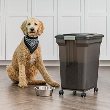 IRIS USA WeatherPro Airtight Dog Food Storage Container, Up to 58 lbs, Attachable Wheels, For Dog Cat Bird and Other Pet Food Storage Bin, Keep Fresh, Easy Mobility, BPA Free, Smoke - Image 5