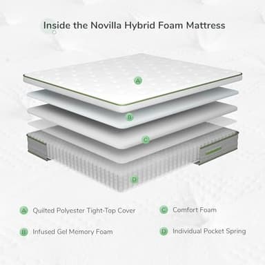Novilla Queen Mattress, 12 Inch Hybrid Pillow Top Queen Size Mattress in a Box with Gel Memory Foam & Individually Wrapped Pocket Coils Innerspring for a Cozy & Peaceful Sleep - Image 6