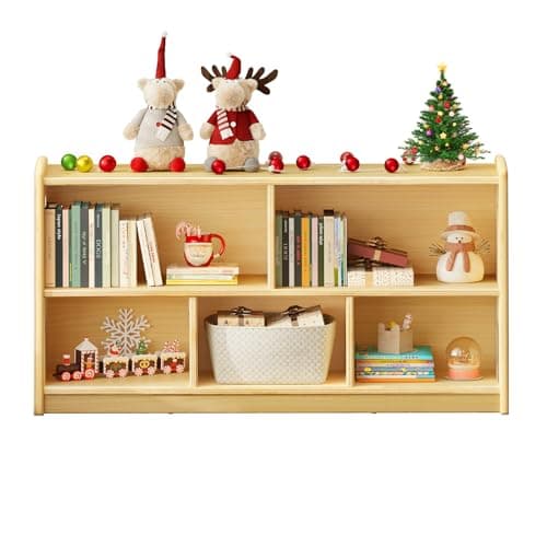 ONBRILL 2-Tier Wood Montessori Cabinet for Kids, Toddler Room Book Shelves Toy Organizers and Storage, Small Book Shelf Storage for Baby Children, Furniture of Classroom, Nursery, Playroom - Image 1