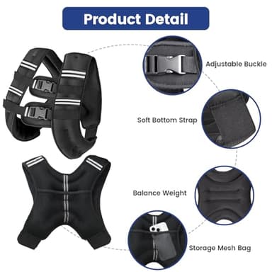 Weighted Vest with Two Adjustment Straps for Men Women, 8lbs/12lbs/16lbs/20lbs Weight Vest with Reflective Stripes for Workout, Strength Training, Running, Fitness, Muscle Building, Weight Loss - Image 4