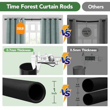 Curtain Rods for Windows 66 to 120, 1 Inch Adjustable Black Curtain Rod, Heavy Duty Long Window Drapery Rods with End Caps, Modern Style Indoor Outdoor Curtain Rods for Patio Bedroom, Size 32"-120" - Image 4