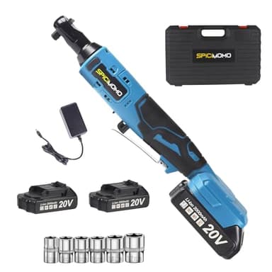 SPICIMOMO 80N.m Electric Ratchet Wrench Set with 2 Batteries 21V 2.0Ah, High Torque Power Socket Wrench for Automotive & Mechanical Repairing, Heavy Duty Cordless Ratchet Includes 6 Socket, LED Light - Image 1