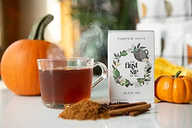 Pumpkin Spice Tea Bags - Black Tea with real Pumpkin, Cinnamon & Spices, Caffeine - 16 Cups | The Spice Hut, First Sip of Tea - Image 6