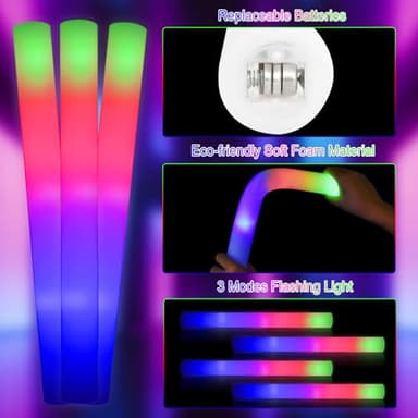 Taotuo Glow Stick Bulk 108PCS Led Foam Glow Sticks,Glow in The Dark Party Supplies with 3 Flashing Modes,Light up Foam Sticks for Wedding,Halloween, Christmas, Concerts, Birthday - Image 4