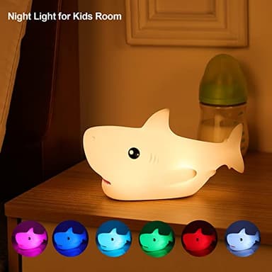 ZKLiLi Shark Night Light for Kid,Rechargeable Cute Squishy Lamp for Boys Girls Christmas Gifts Night Lights Kids Teens Toddler Baby Nursery Touch Room Decor Gift Toys - Image 2