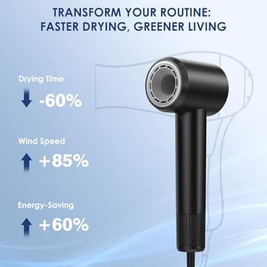 Hair Dryer - 150000 RPM High-Speed Blow Dryer with Negative Ionic Care for Fast Drying. Lightweight, Low Noise Design with 4 Temps/2 Speeds and Magnetic Nozzle (Black) - Image 7