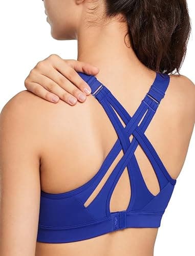 Yvette Sports Bra High Impact Adjustable Criss Cross Back, Full Support for Large Bust No Bounce, Royal Blue,XL - Image 1