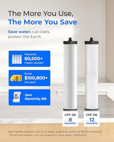 [Silver ions] Waterdrop Dual-Stage Countertop Water Filter System, Reduce Chlorine, PFOA/PFOS, Bad Taste & Odor, Silver Ions Enhanced Filtration, Stainless Steel, WD-CTF-09(2 Filter) - Image 8