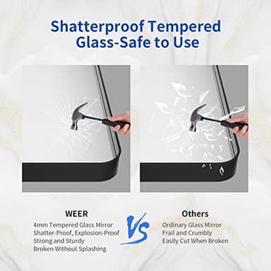 WEER Black Framed Bathroom Mirror, 24X36 Inch Rounded Rectangle Black Bathroom Mirror, Matte Black Bathroom Vanity Mirror for Wall, Anti-Rust, Tempered Glass, Hangs Horizontally or Vertically - Image 4