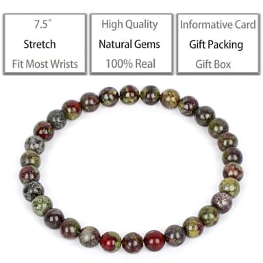 QOGIR Dragon Bloodstone Bracelet - Courage Bracelet for Women Men - Handmade Natural Gem Stone Beaded Stretch Elastic Healing Bracelets 6mm - Image 3
