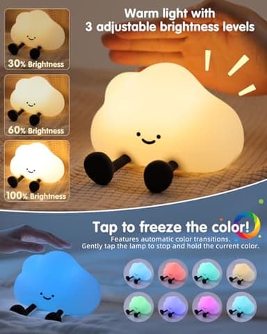 YISUN Cloud Night Light, Colorful Silicone Night Lights for Nursery, Rechargeable Dimmable Bedside Lamp with Timer, Soft Squishy Night Lamp Portable Kids Gift for Girls, Boys, Babies - Image 3