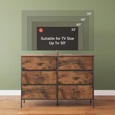WLIVE Dresser for Bedroom with 6 Drawers, Wide Fabric Dresser TV Stand for 50 Inches TV, with Metal Frame, Wooden Top, Fabric Storage Dressers for Bedroom, Hallway, Entryway, Rustic Brown - Image 5