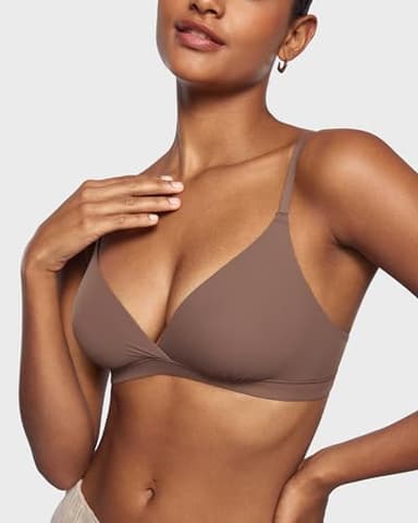INLYRIC Women's Inbarely Triangle Bralette Comfortable Unlined V Neck Wireless Smoothing Bra Top Stretch Brown Purple X-Small - Image 2