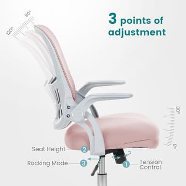 SMUG Computer Desk Chair - Ergonomic Mid-Back Mesh Rolling Swivel Task Chair with Wheels, Comfy Lumbar Support with Flip-up Arms, for Home, Gaming, Study, Student, Pink - Image 5