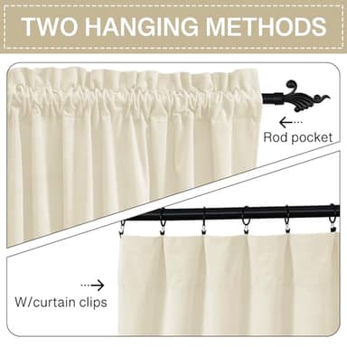 StangH Ivory White Velvet Curtains - Short Curtains 63 inches Length for Kitchen, Sound Reducing Privacy Protect Drapes for Office/Study Room, W52 x L63, Ivory, 2 Panels - Image 2