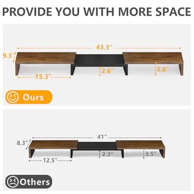 TAVR Dual Monitor Stand Riser, Computer Monitor Stands for 2 Monitors, Extra Long Multifunctional Desktop Organizer Riser for Computer, Laptop, PC, Printer, TV, Max 43.3" Length, Rustic Brown - Image 8