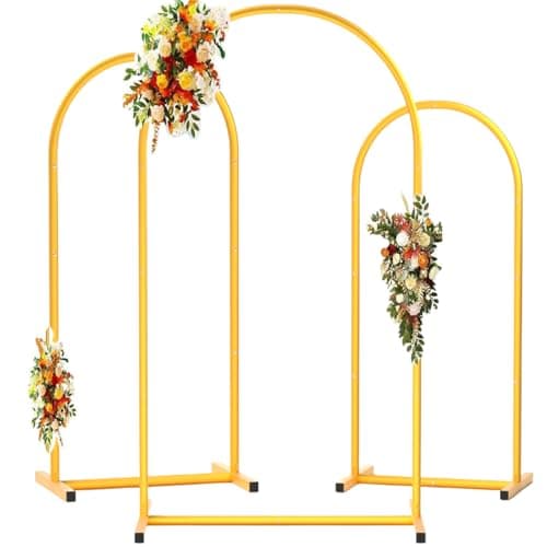 DDMY Large Arch Backdrop Stand (7.2FT/6.6FT/6FT) Metal Balloon Arch Stand Set of 3 Gold Party Stands for Wedding, Birthday, Baby Shower, Bridal Shower - Balloon Arched Frame for Garden Decor, Gold Floral Arches, 3 Pieces - Image 1