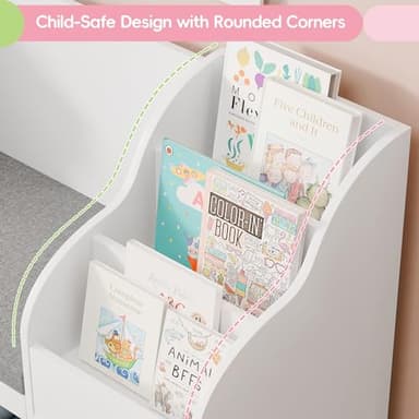 MU Kids Bookshelf with Reading Nook, Toddler Bookcase Bench with Seat Cushion and 7 Storage Cubbies, Kids Reading Nook for Boys & Girls, Toy Storage Bench Box for Bedroom, Playroom, Nursery, White - Image 5