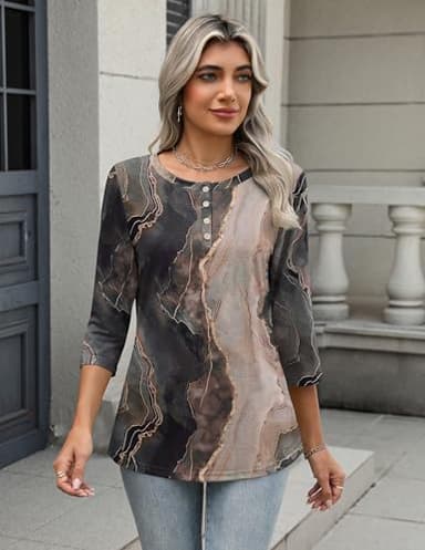 Zeagoo Tops for Women Crew Neck 3/4 Length Sleeve Dressy Shirts Floral Print Boho Blouses Loose Fit Fashion Clothes XXL - Image 5