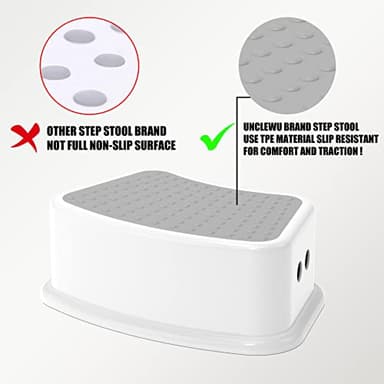 UNCLE WU 2 Pack Kids Step Stool - Toddler Step Up Stool for Kitchen - Bathroom Safety Bottom as Potty Training Stool - Slip-Resistant Surface1 Step Stool for Kids/Adult (Gray White) - Image 6