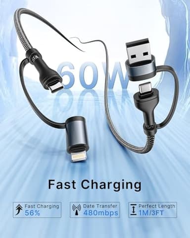 4 in 1 Charging Cable, USB C Lightning Adapter USB C to USB C 60W PD [Fast Charging & Data Sync] 4 in 1 Multi Charger for iPhone 16 15 14 13 12,MacBook Pro 2023 iPad mini 6/Pro,Samsung Galaxy S22 S21 - Image 7
