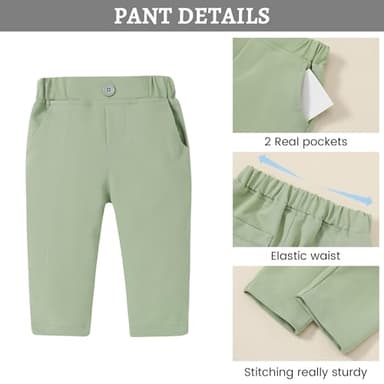 SANMIO Baby Boy Clothes Suits Easter Outfit Baby Boy Collared Dress Shirt+Vest+Tie+Corsage+Pants 5Pcs Infant Gentleman Suits Sets Light Green 6-12M - Image 4