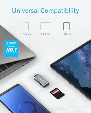 Anker SD Card Reader, 2-in-1 USB C Memory Card Reader for Digital Camera SD Card Viewer with Dual Slot for SDXC, SDHC, SD, MMC, RS-MMC, Micro SDXC,MicroSD, Micro SDHC Card, and UHS-I Cards - Image 2