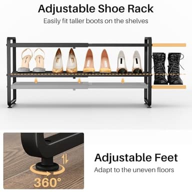 Shoe Rack - Expandable Shoe Organizer for Closet, Adjustable Metal Shoe Shelf Storage, 2 Tier Stackable Long Shoe Stand Holder for Garage, Entryway, Door Entrance, Black - Image 7