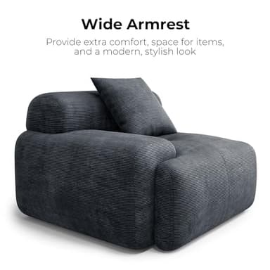 LIKIMIO 118" Modern L-Shaped Modular Sectional Sofa for Living Room, Corduroy Upholstery Charcoal Blue, Oversized 3-Seater Couch with Deep Seat and Movable Ottoman – No Assembly - Image 5