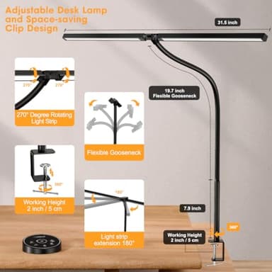 Led Desk Lamp for Office Home - Eye Caring Architect lamp with Clamp,Dual Screen Computer Monitor Gooseneck Smart Light: 24W 5 Color Flexible Adjustable Lighting Table Lamp for Study Drafting - Image 5