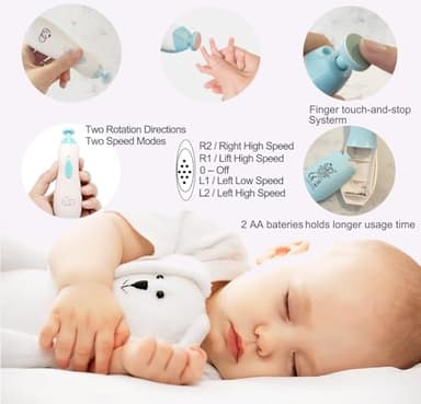 Baby Nail Trimmer 21 in 1, Usage Labeled Case & 13 Extra Replacement Tools, Royal Angels Baby Electric Nail File, Baby Nail Care, Nail Clipper Newborn Toddler Toes & Fingernails Nail Kit (Blue) - Image 9