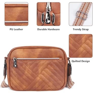 Horsecret Small Crossbody Purse Quilted Crossbody Bag for Women Small Shoulder Handbag Brown - Image 5