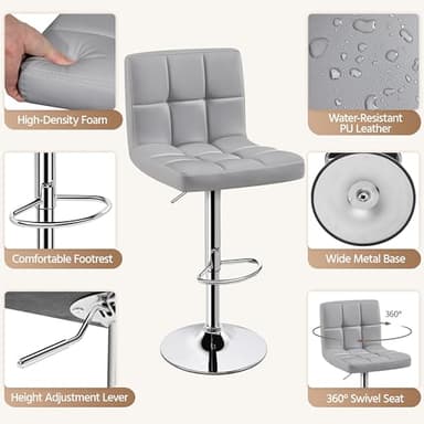 Yaheetech Bar Stools Set of 4, PU Leather Adjustable Barstools, Modern Counter Stools with Back and Footrest, Counter Height Barstools for Bar, Kitchen, Dining Room, Light Gray - Image 8