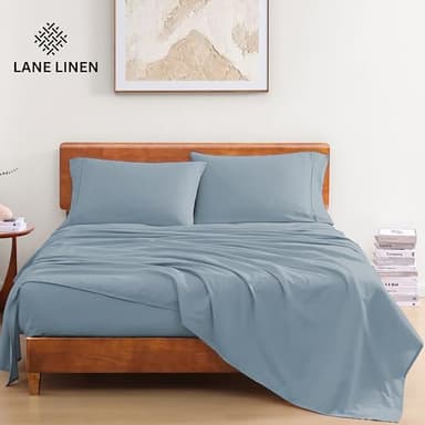 LANE LINEN 100% Organic Cotton Full Sheets Set 4-Piece Pure Percale Soft Bedding Breathable Fits Mattress Upto 15" Deep - French Blue - Image 2