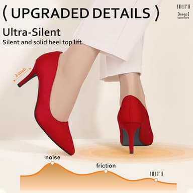 IDIFU Red High Heels Pumps Closed Toe Heels Women's Pumps Stiletto Pointed Toe Dress Shoes Wedding Prom Bridal Work Office Bride Trendy Dressy Comfortable Classic Pumps Shoes(Red Suede,8.5) - Image 6
