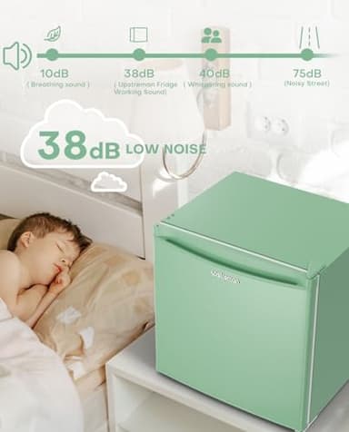 Upstreman 1.7 Cu.ft Mini Fridge with Freezer, Dorm Essentials, Adjustable Thermostat, Energy Saving, Low Noise, Single Door Compact Refrigerator for Dorm, Office, Bedroom, Mint Green-FR17 - Image 5