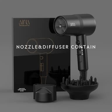 AINA Hair Dryer with Diffuser, Blow Dryer for Women | Advanced Ionic Technology, Ceramic Coating | Cold Shot Features Turbo Heat for Fast Drying and Shine 110V/ALCI (Vader Black) - Image 5