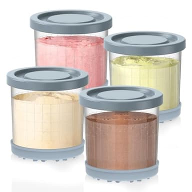 for Ninja Creami Pints and Lids-4 Pack, 16OZ Container Compatible with NC299AMZ & NC300s Series Ice Cream Makers, Extra Cups Replacement for Ninja Creamy Containers Airtight Anti-slip Dishwasher Safe - Image 1