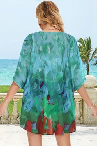 Womens Short Cardigans Casual Oversized Open Front Kimono Tops Bathings Suit Cover-ups (Teal Blue Print, 3XL) - Image 7