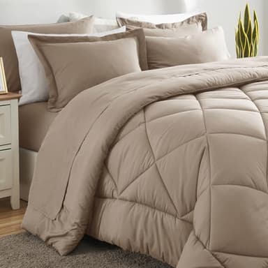 CozyLux Full Size Comforter Sets Khaki - 7 Pieces Bed in a Bag Full, Luxury Soft Bed Set for All Seasons, Bedding Set with Down Alternative Comforter, Sheets, Pillowcases & Shams - Image 4
