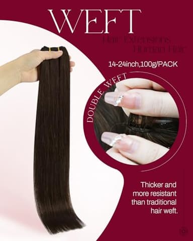 Moresoo Brown Sew in Hair Extensions Real Human Hair Remy Straight Weft Hair Extensions Human Hair Medium Brown 100 Grams 24Inch - Image 2