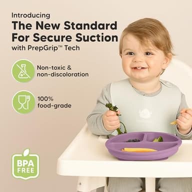 KeaBabies Suction Plates for Baby, Toddler - 3-Pack 100% Silicone Toddler Plates with Suction, Divided, BPA-Free Baby Led Weaning Essentials for Kids, Dishwasher, Microwave Safe, Durable (Amethyst) - Image 2