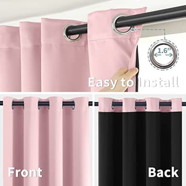 BGment Baby Pink 100% Blackout Curtains for Nursery Bedroom 84 Inch Length 2 Panels, Thermal Insulated Full Light Blocking Grommet Noise Cancelling Window Curtains for Girls Room, 60 Inch Wide Each - Image 6