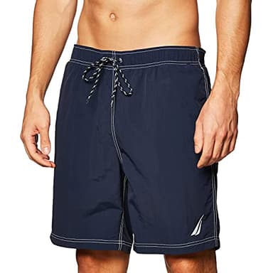Nautica Men's Standard Solid Quick Dry Classic Logo Swim Trunk, Navy, Large - Image 2